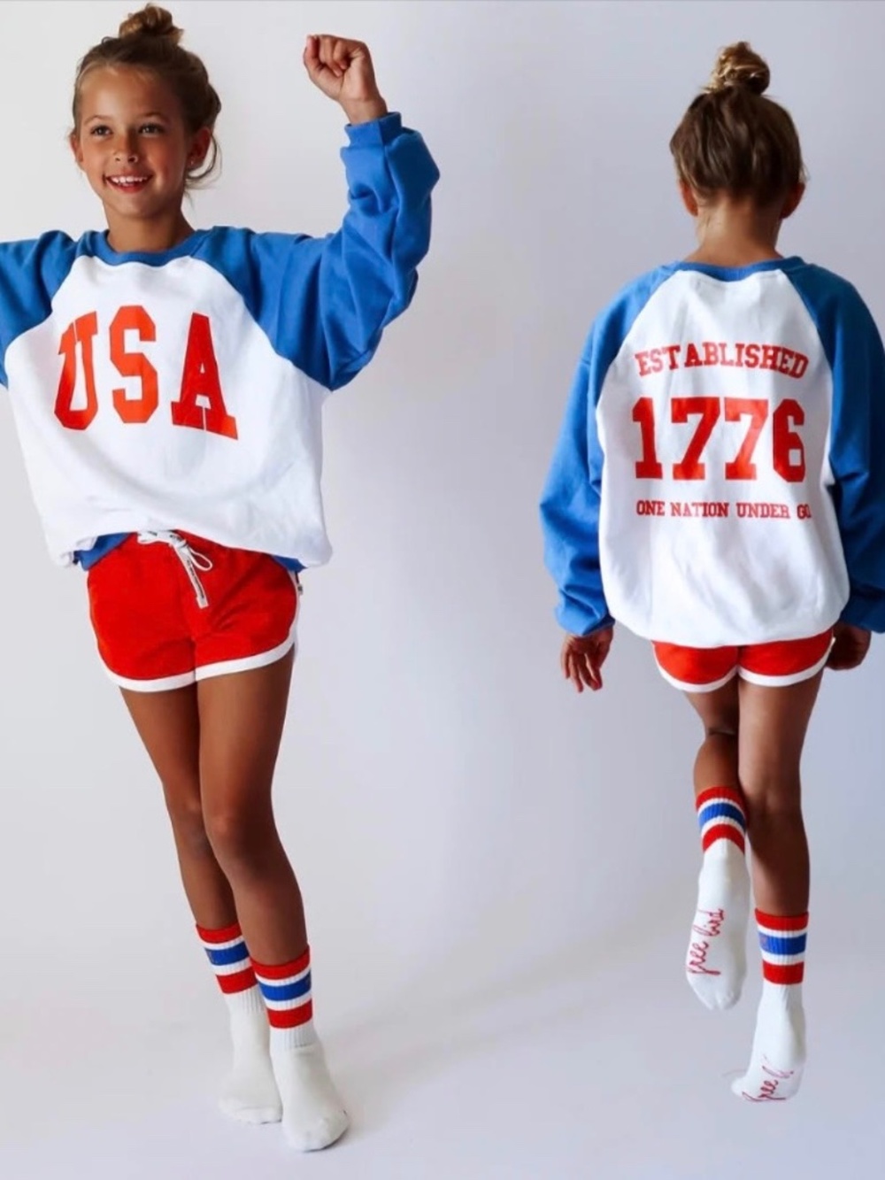 Minimalist Folk Co USA Raglan Sweatshirt & Socks Set Girls Size 10/12